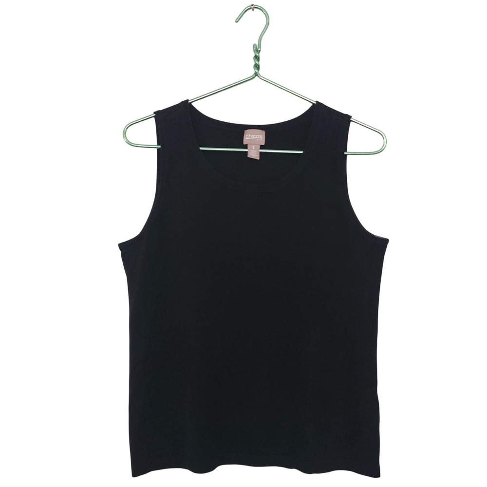 Chico's Black Sleeveless Sweater Tank Top Scoop Neck Rayon Blend Size 1 Medium
